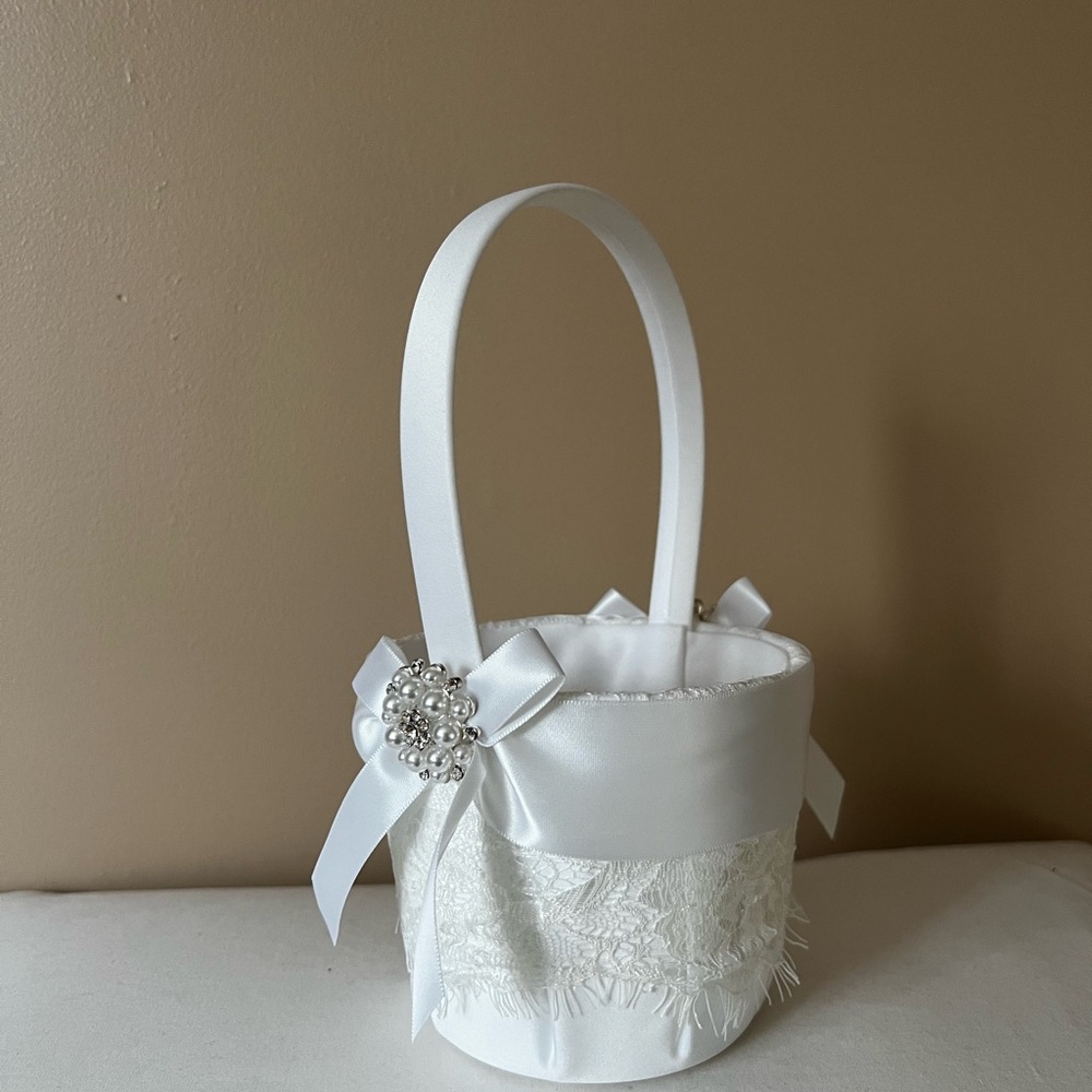 Flower Girl Basket with Pearl Brooch. (Never used, two available)
